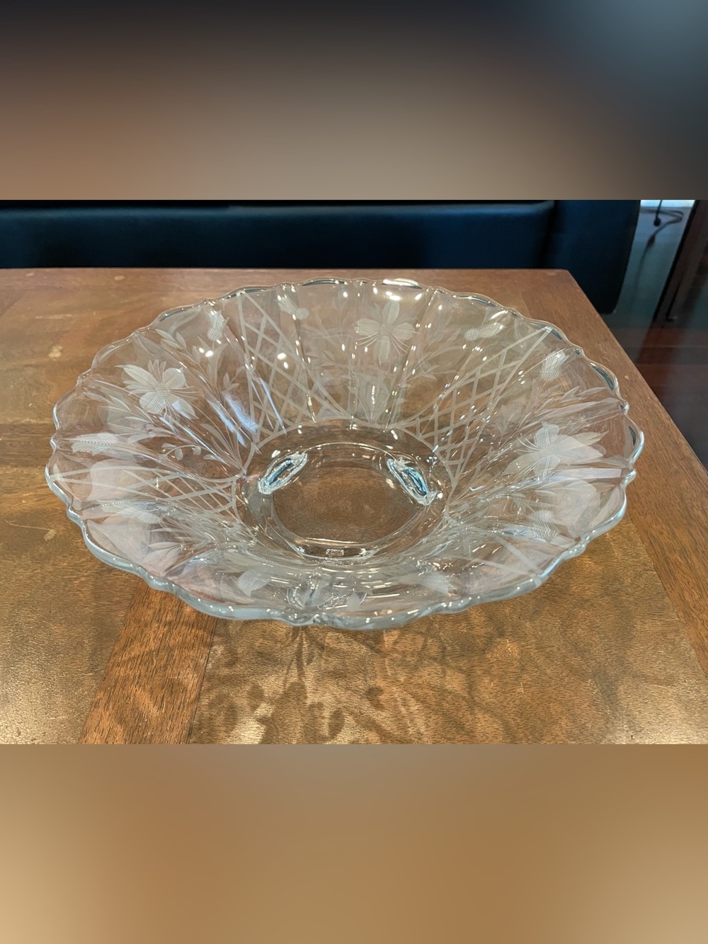 Etched Glass Serving Bowl - Clear Floral Design